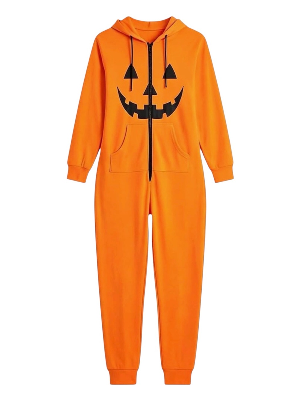 Youth Orange Pumpkin Face One-Piece Hoodie Jumpsuit